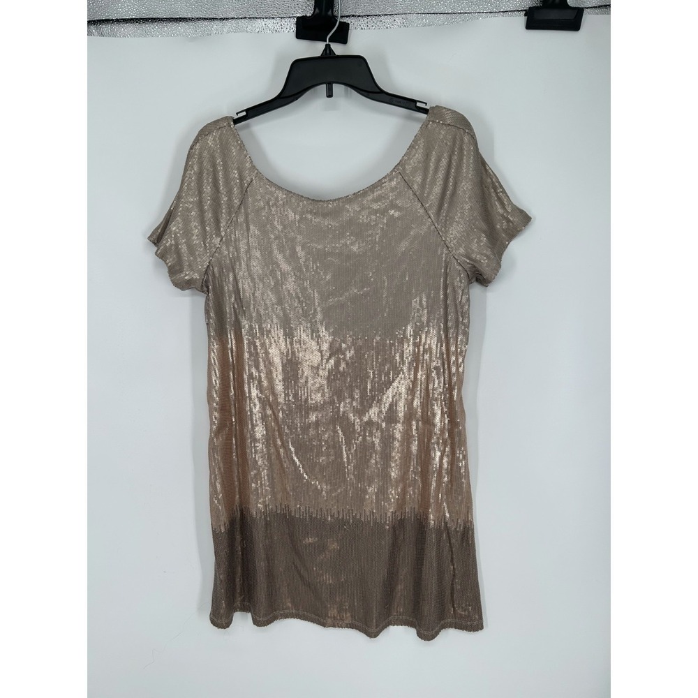 Free People‎ Top Women S  Golden Satin Sequin Embellished Short Sleeve Draped